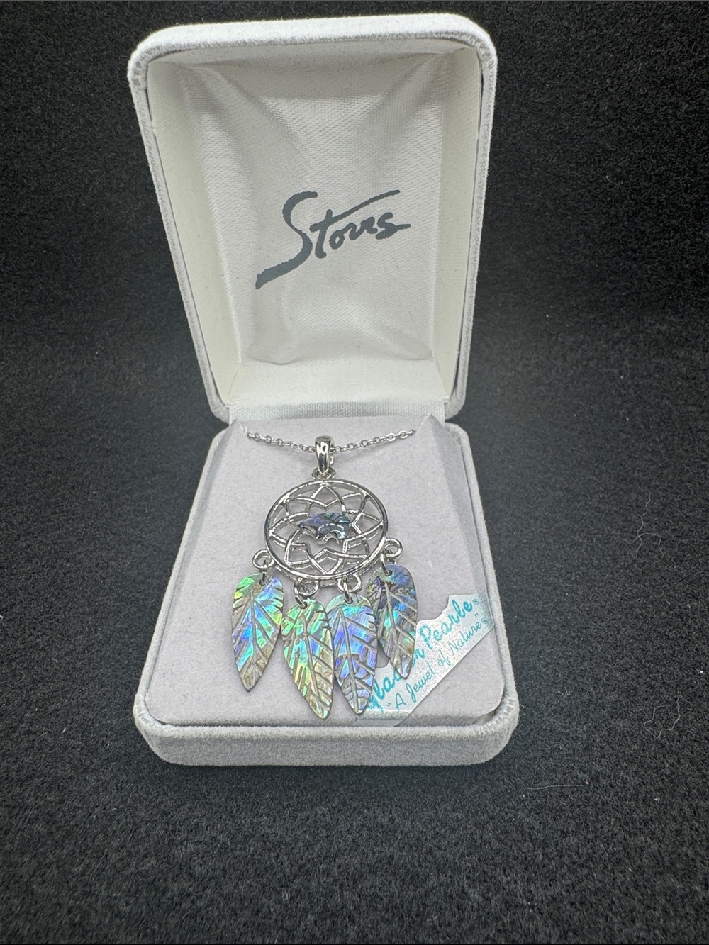 Silver Dreamcatcher Pendant Necklace with Iridescent Feather Accents